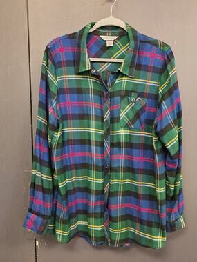 Christopher Banks Flannel Shirt Womens Large Plaid Long Sleeve Button Up 1026